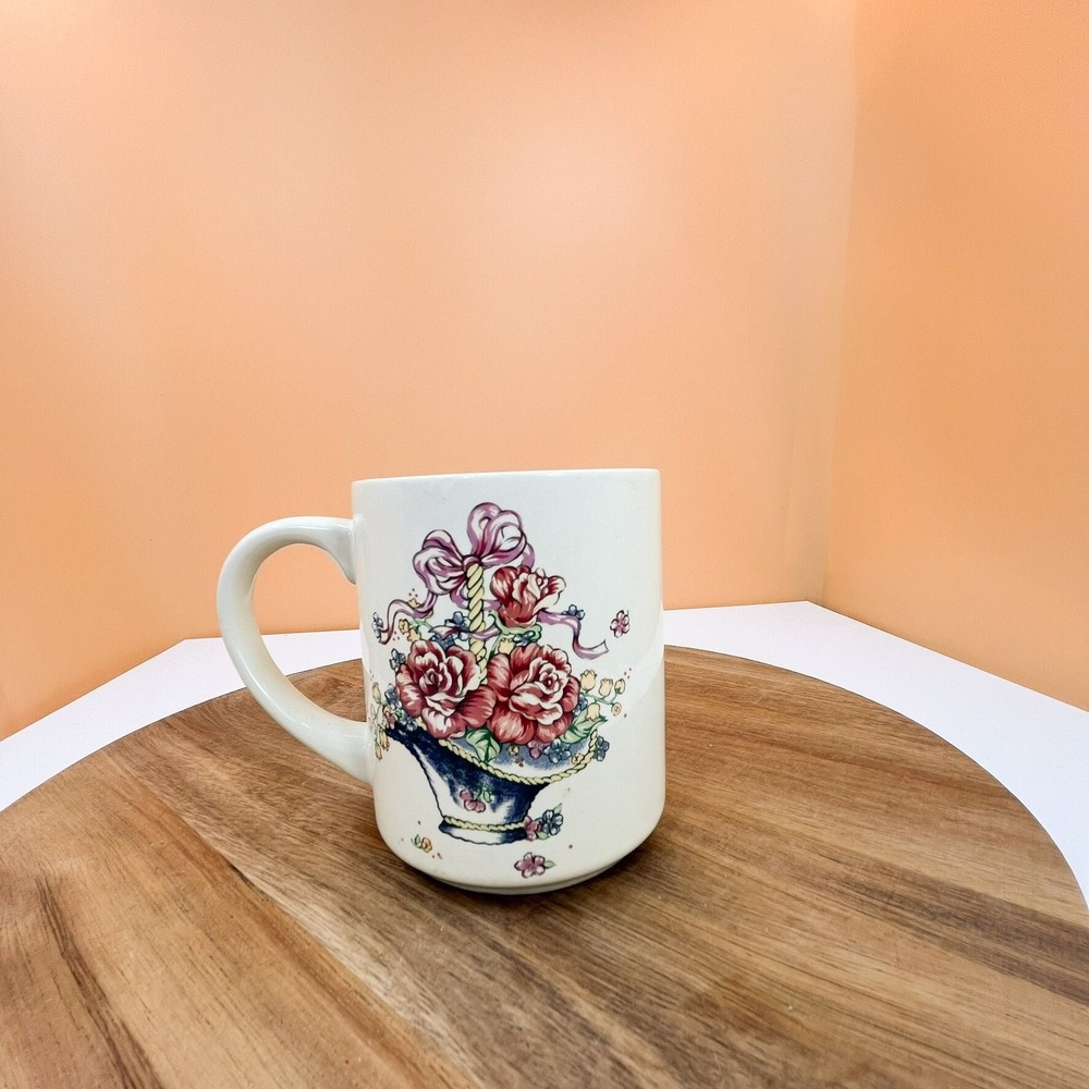 Vintage Floral Coffee Mug - 1980s Flower Cup